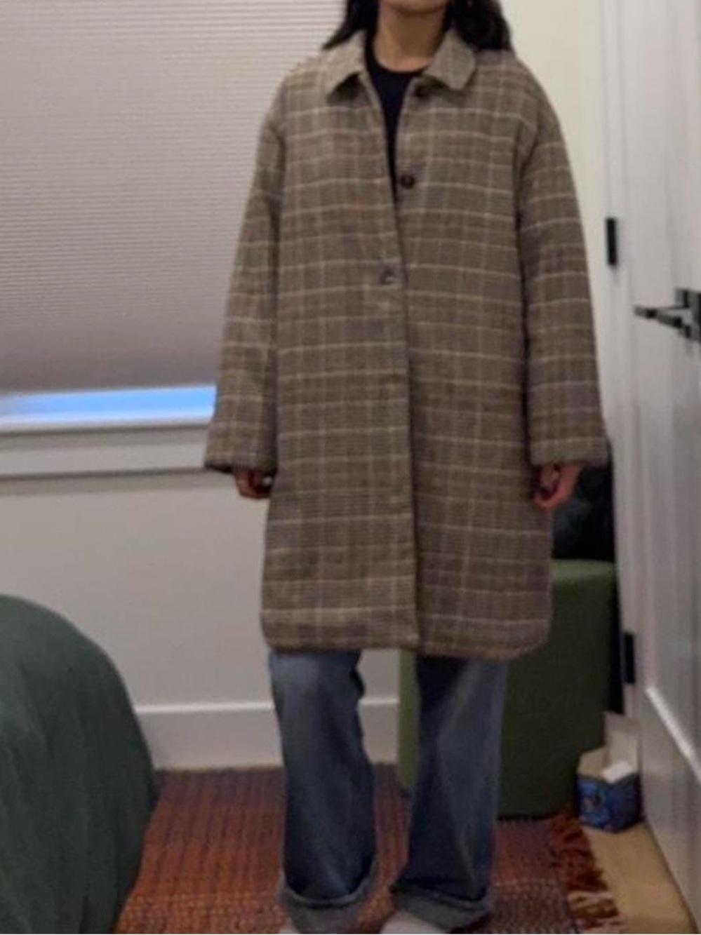 OAK + FORT Brown Quilted-Lined Houndstooth Trim Coat